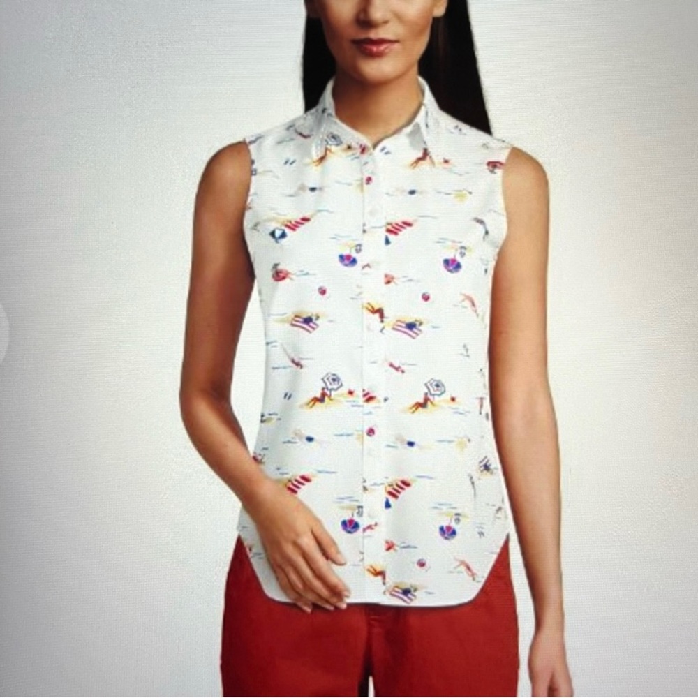 New Land’s End beach theme sleeveless button down top. Size 4